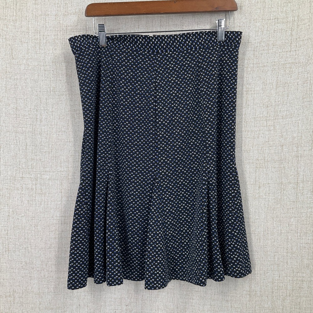 Talbots Skirt Womens 8 Navy Blue Geometric Dot Flare Pleated Flowy Office Preppy